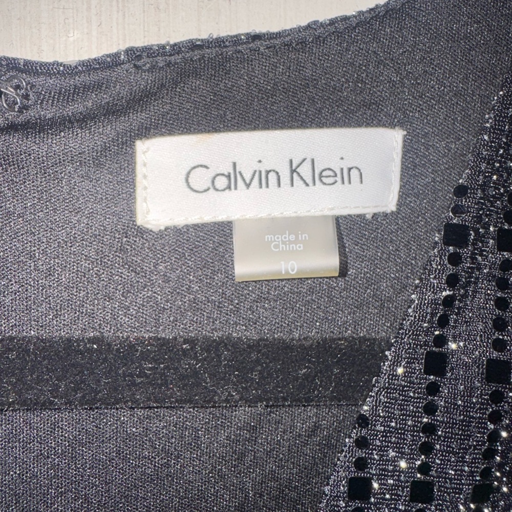 Calvin Klein Black Sequin V-Neck Long Sleeve Dress - Picture 2 of 11